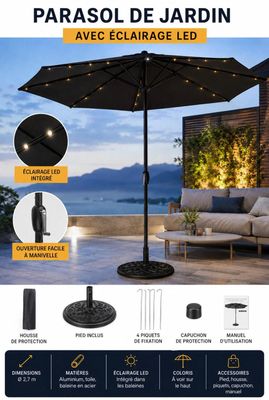 parasol de jardin avec éclairage LED