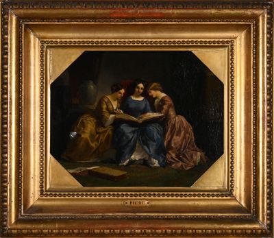 an image of a painting of a group of women reading a book
