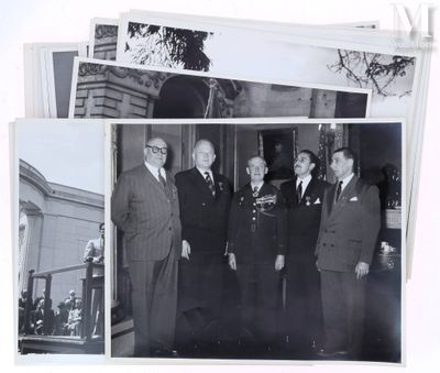 several black and white photos of men in suits and ties standing in front of a building