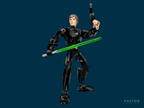 a toy figure of a man holding a green light saber