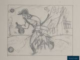 dessin représentant un homme tenant une batte de baseball et une balle à la main