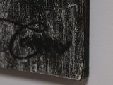 a black and white picture of a cat on a wall