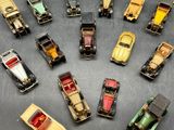 several toy cars are arranged in a circle on a table