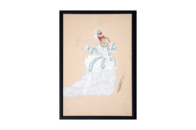 tableau représentant une femme en robe blanche coiffée d'un chapeau rouge