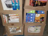 many boxes of food that are stacked on top of each other