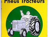 yellow and green sign with a man driving a tractor on it