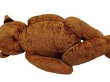 brown teddy bear laying on its back on a white surface
