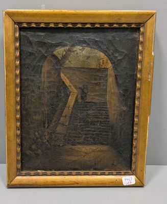 une image représentant un tableau où l'on voit un homme monter un escalier