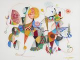 an image of a painting of a man riding a horse with a woman on it