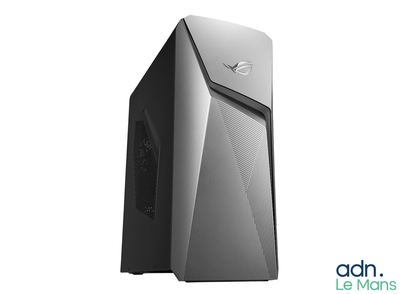 a computer with a black and silver design on it