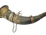 an old horn shaped object with a chain hanging from it ' s end