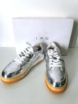 Iro Sneakers en cuir effet craqué de couleur argent en taill… - Photo 1