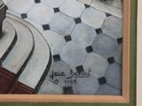 a picture of a painting of a cat sitting on a bench