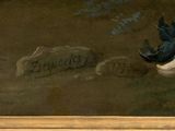 a painting of a bird that is flying over a grave