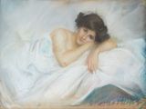 une peinture représentant une femme allongée sur un lit