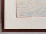 framed and matted painting of a boat in the water