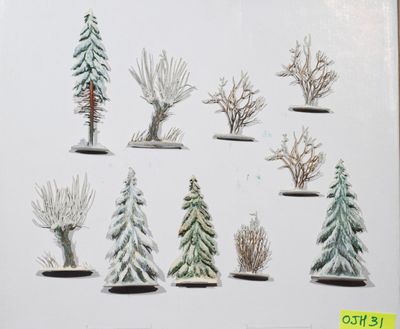 une photo d'une photo représentant un groupe d'arbres dans la neige