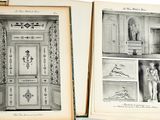 an open book with drawings of a woman and a man in a room