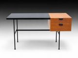 un bureau noir et orange à deux tiroirs