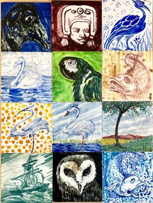 an image of a collage of paintings of animals and birds