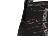 the black purse is decorated with a picture of a bridge