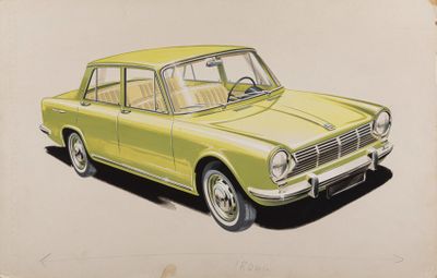 drawing of a yellow car on a piece of paper with a white background