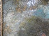 une peinture représentant une femme assise sur un banc dans un parc