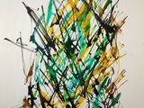 an image of a painting with green, yellow and black brush strokes