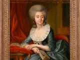 portrait of a lady in a green dress holding a book