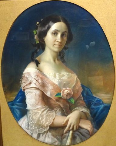 École française 19ème. Pastel « Portrait de jeune femme ». Signé ...