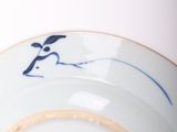 a blue and white plate with a bird painted on it