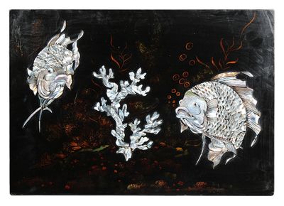 ECOLE VIETNAMIENNE (XXème), "Carpes", composition en nacre e…