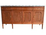 une image représentant un buffet en bois avec un plateau en marbre, sur fond blanc
