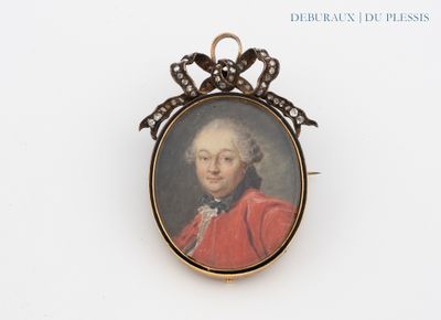 portrait d'un homme en manteau rouge, avec un nœud autour du cou