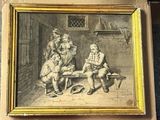 a picture of a painting of a group of people sitting around a table