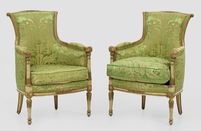 pair of louis xvi style armchairs with green upholstered upholstered upholstered upholstered