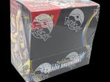 a box of pokemon trading cards on a black background