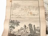 an old book with a picture of a castle on top of it
