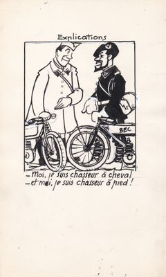 dessin humoristique représentant un homme en train de parler à un autre homme à vélo