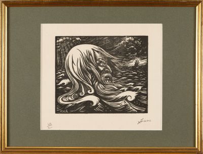 a black and white drawing of a woman with long hair