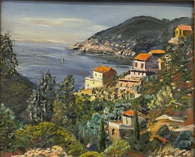 Ecole du XXe siècle Bord de mer Huile sur isorel Signée en b…