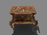 a wooden table with a painted design on top of it