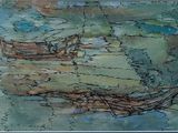 peinture d'un bateau sur l'eau sur fond de ciel