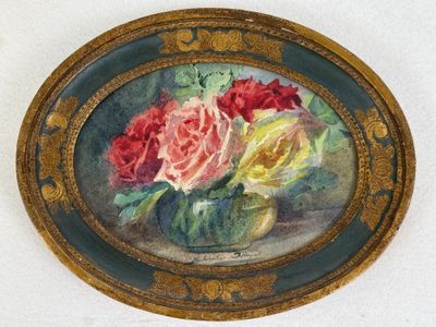 une photo d'un tableau représentant des roses dans un vase