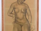 tableau représentant une femme nue, dans un cadre en bois