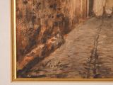 a picture of a painting of a man walking down a street