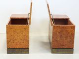 pair of burlwood and metal side tables with open top