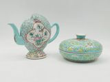 pair of chinese porcelain teapots and cover