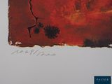 a picture of a painting of a tree on a red background