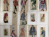 many pictures of people dressed in costumes on a wall